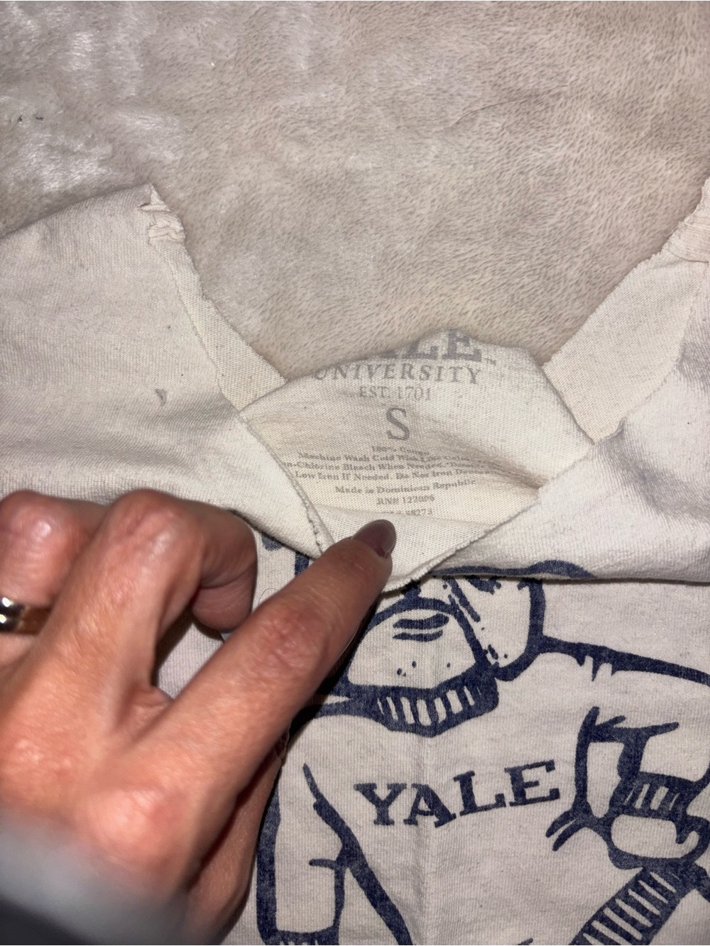 Unlisted White Crop Top with Navy Yale Graphic